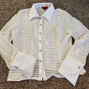 JS Collections White Textured Button Down Shirt